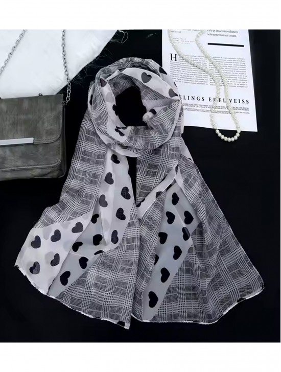 Chiffon Heart & Plaid Fashion Scarf